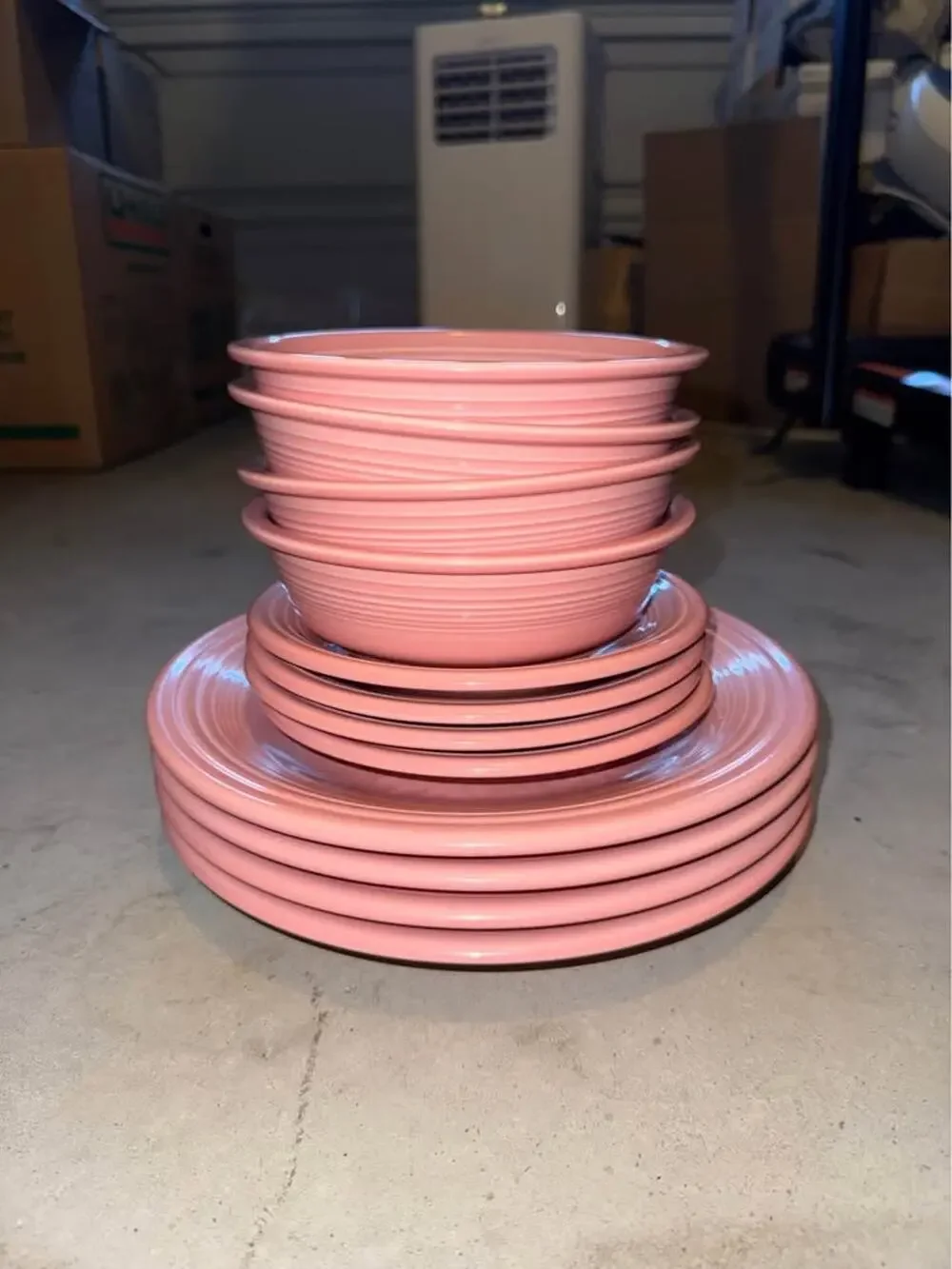 12 vintage fiestaware pink plate & bowl set